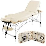 Yaheetech Foldable Massage Bed Portable Lash Table Beauty Bed Professional Salon Bed Alloy Spa Table Aluminum 60 cm Width 3 Section Cream