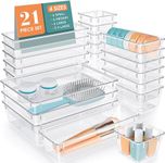 Zeinwap Desk Drawer Organizers Trays Set Clear Plastic Storage Bins Bathroom Drawer Tray Dividers Vanity Trays Organizer for Bedroom Dresser Makeup Kitchen Utensil Office (21 Piece)