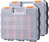 CASOMAN Double Side Tool Organizer, with Impact Resistant Polymer and Customizable Removable Plastic Dividers, Hardware Box Storage, Excellent for Screws,Nuts,Small Parts, Black/Orange. 2-Pieces Pack