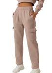 QINSEN Womens Medium Waist Baggy Elastic Waist Sweatpants Casual Fleece Long Pants with Pockets, Mushroom, Large