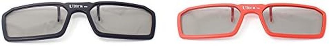 Ultra 1 Black 1 Red 3D Clip On Glasses Passive 3D Glasses Men Women Compatible with RealD Cinemas 3D Glasses for TV Movie Glasses For Prescription Glass Wearers Circular Polorised Cinema Glasses