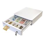 ASSUR Cash Drawer 13” White Cash Register POS Cash Drawer Box, Stainless Steel with Adjustable 4 Bill/5 Coin Tray for Canadian Money Compatible for All POS System Printers