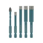 JeeynoTols Dry Diamond Drill Bits Set 4pcs 6/8/10/12mm - Diamond Hole Saw & 1pc 6mm Carbide Drill with Quick-Fit Hex Shank for Ceramic Porcelain Tile Marble Granite Quartz