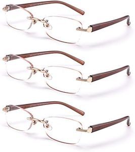 FEIVSN 3-Pack Rimless Reading Glasses For Women, Lightweight Spring Hinge Readers, Classic Elegant Artistic Eyeglasses UV 400 (Brown 1.25 Etc)