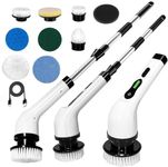 Seseno 9 in 1 Electric Spin Scrubber, Cleaning Brush Scrubber for Home, 300RPM/Min, 8 Replaceable Brush Heads, 3 Adjustable Size, 2 Adjustable Speeds, for Bathroom, Floor Tiles