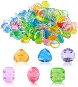 PASEMM 100Pcs Gem Rings Toys for Kids, Bulk Toys Diamond Ring Party Favors for Toddlers, Colorful Princess Ring Dress Up Accessories for Carnival Prizes,Goodie Bag Stuffers,Pinata Fillers,Birthday