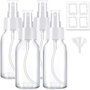 Glass Spray Bottles 2 oz, 4 Pack Clear Empty Spray Bottle for Essential Oils, Small Glass Bottles for Cleaning Solutions, Plants, with Labels and Funnel