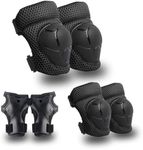 GEQID Kids Knee Pads Elbow Pads Wrist Guards Set ,Protective Gear for 4-6-12 Boys Girls Roller Skating Scooter Skateboarding Bike (Black, Free Size (4-12 Years or 40-80lbs))