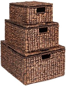 Best Choice Products Set of 3 Large Multipurpose Hyacinth Storage Baskets, Handwoven Rectangular Organizer Totes for Bedroom, Living Room w/Insert Handles, Removable Lid - 21", 20", 18"