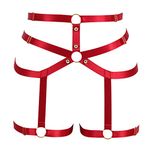 BBOHSS Women Black Strappy Harness Garter Belts Leg Caged Body Harness Goth Punk (Wine red)