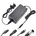 42V 2A Scooter Charger, Hoverboard Charger, Electric Bike Charger Only for 36V Lithium Battery, Pack DC 5.5 * 2.1 with 8mm 3 Prong /12mm 3 Prong /8mm RCA/3-Pin Male XLR Connector, UK Power Adaptor