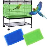 Daoeny 2Pcs Large Bird Cage Cover, Bird Cage Seed Catcher, Adjustable Soft Airy Nylon Mesh Net, Birdcage Cover Skirt Seed Guard for Parrot Parakeet Macaw African Round Square Cages (Blue + Green)
