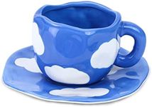 Noviko Blue Sky and White Cloud Coffee Mug with Saucer Ceramic Coffee Cup for Women 10 oz