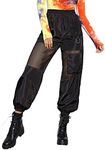 Floerns Women's High Waisted Sporty Drawstring Contrast Mesh Cargo Pants Black XS