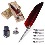 VABNEER Quill Pen Feather Pen Ink Pen Feather Calligraphy Pen Set Writing Quill Pen with Ink & 5 Replacement Nibs for Stationery Gift（with Ink）