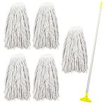 Kentucky Mop Set, Colour-Coded Industrial Mop Includes x5 Kentucky Mop Head, x1 Solid Aluminium Mop Handle & x1 Plastic Kentucky Mop Clip, Commercial-Grade Heavy Duty Mop for Cleaning Floors (Yellow)