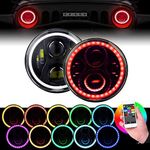 BEEYEO 7 Inch Round LED Headlight RGB Halo Angel Eyes DOT Approved Halo Headlights for Wrangler JK TJ LJ CJ Sahara Sport Rubicon Headlight 1997~2017, 2Pack RGB Headlights