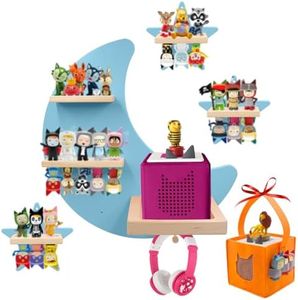 Shelf and Carrying Case for TonieBox and Tonie (Bag,Moon and 3 Stars) ,Tonies Figures Tonies Storage,Magnetic Wooden Floating Shelves Compatible with Tonie box Player Character for Children Room
