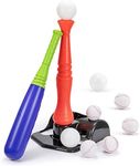 CeleMoon T Ball Kids Baseball Softball Bat Set Batting Tee, 6 Balls Included Gift for Toddler Boys Girls 3 4 5 Years Indoor Outdoor Sport Playing Toys Set