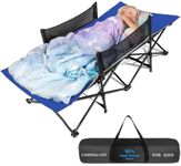 High Stream Gear Toddler Cot Bed: Kids Travel Camping Bed, a Portable Folding Cot for Kids Great for Outdoors and Young Guests at Home. Comfortable Kids Sleeping Cot Easy to Store and Use (Blue)