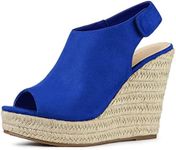 Allegra K Women's Espadrille Platform Heeled Deep Blue Wedges Sandals 8 M US