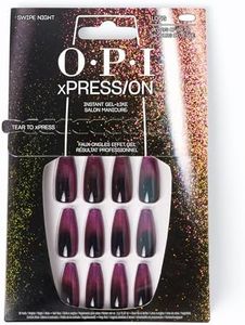 OPI xPRESS/ON Swipe Night | Holographic Black – Lange Coffin Press-On-Nägel | Mit Nagelkleber | Langanhaltend, wiederverwendbar & sanft zu deinen Nägeln