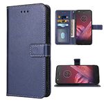 FDCWTSH Compatible with Moto Z2 Play Wallet Case Wrist Strap Lanyard Leather Flip Cover Card Holder Stand Cell Accessories Phone Cases for Motorola MotoZ2Play Droid MotoZ2 2Play Z 2 2Z Z2play Blue