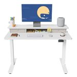 FEZIBO Electric Height Adjustable Standing Desk, 120x60cm, with Double Drawers and Storage Shelf, White