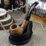 Genuine Leather Smoking Pipe Stand Rest Handmade Tobacco Pipe Rack Holder Fit Most Pipes (Black)