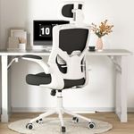 FOKESUN Ergonomic Office Chair, High Back Mesh Desk Chair with Thick Molded Foam Cushion, Coat Hanger, Adjustable Headrest, Lumbar Support, Tilt & Lock Function - Computer Chair (White Frame Black)