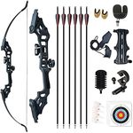 Monleap 51" Archery Takedown Recurve Bow and Arrow Set Right Hand Longbow Kit for Adult Beginner Outdoor Training Hunting Shooting 30lb 40lb 50lb (Black，50lb)