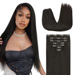 Lashey Hair Extensions Real Human Hair, 7pcs 120g #1B Natural Black 22 Inch, Long Straight Clip in Hair Extensions Real Human Hair Extensions Remy Human Hair for Black Women