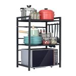 A To Z Hub 3-Tier Mild Steel Microwave Oven Stand/Kitchen Storage Shelf/Kitchen Storage Rack For Kitchen With Height Adjustable Platforms With Hooks - Floor Mount, Tiered Shelf