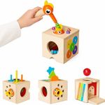 Paisure Montessori Toys for 1-3 Year Old – 5-in-1 Wooden Activity Cube with Magnetic Bird Feeding Game, Busy Toy for Fine Motor Skills, Shape Sorter & Color Matching, Toddler Gift for Boys Girls 18M+