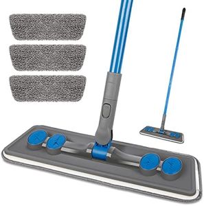 Microfibre Floor Mop for Cleaning Floors - FORSPEEDER Flat Floor Mop for Laminate Wooden Hard Floor Vinyl Tile, Dust Wet Dry Mop for Kitchen Bathroom Wall Cleaning with 3 Washable Chenille Pads