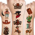 CHARLENT Cowboy Temporary Tattoos for Kids - 100 PCS Western Cowboy Temporary Tattoos for Boys Birthday Party Favors Goodie Bag Fillers