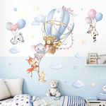 wondever Large Hot Air Balloon Kids Wall Decals Animals Bear Elephant Peel and Stick Nursery Wall Stickers for Kids Room Baby Bedroom Wall Decor