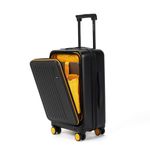 MOKOBARA Transit Cabin Pro Luggage Trolley Bag-56cm(40L),Polycarbonate Hardshell,Front Tech Compartment Fits 15.6" Laptop,TSA Lock,8 Silent Wheels,for 3-5 Days Trip,Black&Yellow(Money Moves Sunray)
