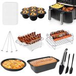 Dual Basket Air Fryer Accessories, 9 Pcs 304 Stainless Steel Rack Fit for Ninja Foodi DZ201/DZ401 & Most 3.7Qt+ Double Zone Air Fryers, Include Cake, Pizza Pan, Rack & Skewer, Egg Bite Mold, etc