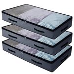 3 Pcs Polyester Oxford Under Bed Storage Bag, Lightweight,Good Resistant Capacity,Transparent View Window in Three Sides, 4 handles totally for easy slide.