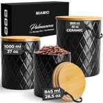 MIAMIO – Set of 3 Canister Sets for Kitchen Counter, Ceramic Kitchen Canister Set with Airtight Seal Wooden Lid - Perfect for Coffee, Tea, Sugar, Flour, Tea, Salt and More