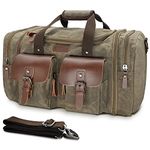 Wildroad 50L Travel Duffel Bag, Expandable Canvas Genuine Leather Duffle Bag Upgraded Overnight Weekender Bag Carry on Bag, Vintage Grey, Large-50L, Classic