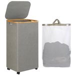 iEGrow Laundry Hamper with Wheels, Laundry Basket with Lid and Liner Bag, 110L Clothes Hamper for Laundry, for Laundry Room, Bedroom, Dormitory Storage.Grey