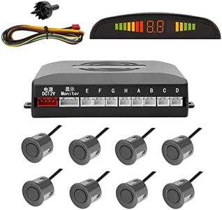 TKOOFN Highly Sensitive Buzzer Safety Alert Car Reverse Back Up Radar System with 8 Ultrasonic Parking Sensors [4 Front & 4 Rear] & LED Display for Universal Auto Vehicle - Grey