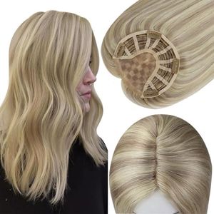 Full Shine Invisible Hair Topper Mono Base Human Topper 5 * 5 Inch Real Human Hair Clip in Toupee 18Inch Hair Topper Color18/613 Topper For Women With Thinning Hair