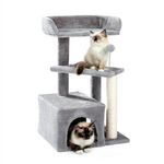 Made4Pets Cat Tower with Cat Scratching Post Sisal-Covered, Sisal Scratching Board & Large Cat Perch Cat Tree with Cat Condo Cat House Multi-Level for Indoor Kitten&Medium Cats with Ball-Gray