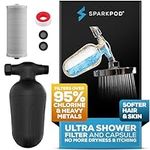 SparkPod Ultra Shower Filter- Shower Head Water Filter & Cartridge- 150 Stage Equivalent, Removes Up to 95% of Chlorine, Heavy Metals for Soft Hair and Skin (Midnight Black Matte)