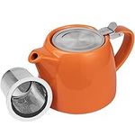 ORNA Ceramic Loose Leaf Teapot with Infuser Strainer and Lid – Small Porcelain Tea Pot Brewer for One or 2 Person – 550ml / 18.6 Oz – Orange