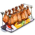 Chicken Leg and Wing Rack for Grill Smoker Oven - Easy to Use 12 Slots Chicken Leg Rack with Drip Tray - High Grade Stainless Steel Chicken Wing Rack Chicken Drumstick Holder for Perfect Cook