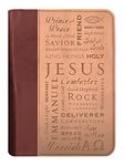 Names of Jesus Bible Cover, Zippered, Italian Duo-Tone Imitation Leather, Brown/Tan, Extra Large